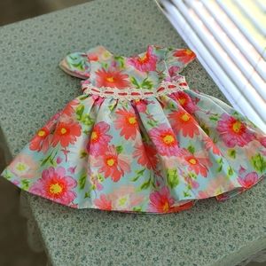 Vibrant Neon Pink Orange Floral Baby Girl dress 6-9M